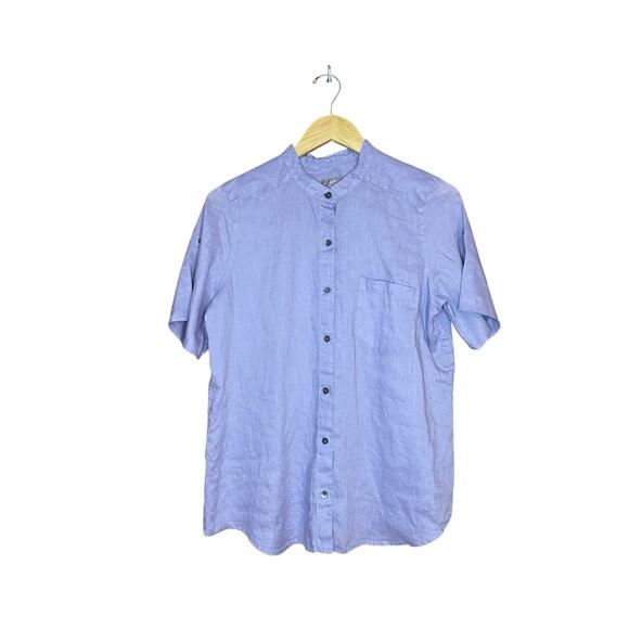 J. Jill Tops - J Jill Lavender 100% Linen Button Up Short Sleeve Shirt Medium Lagenlook